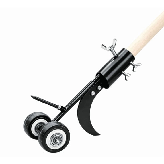 Wheeled Crevice Weeder with Wooden Handle Cast Iron Blade Weed Removal Tool for Patio Cracks and Sidewalk Gaps, Adjustable Detachable Head, No Bending Garden Tool