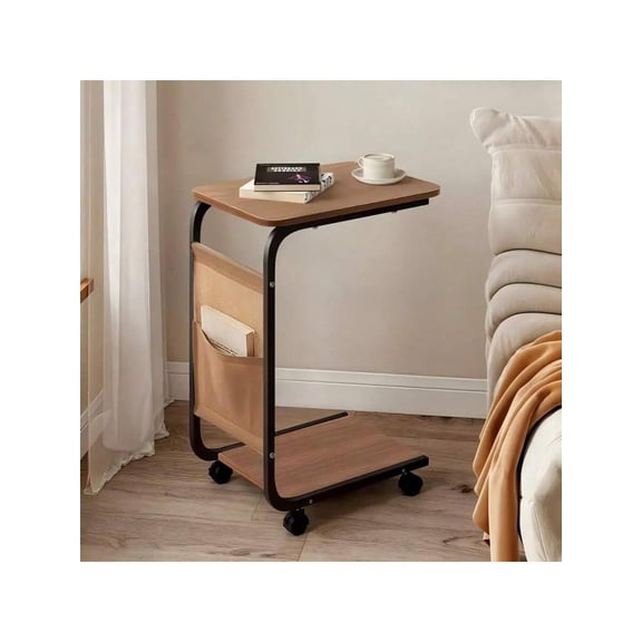 A Wheeled Double-Layer Storage Sofa Side Table, Coffee Table And Bedside Sofa. With A Sturdy Metal Frame, It Saves Space And Is Easy To Move. It Has 360 Rotatable C-Shaped Wheels