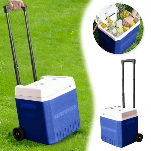 Wheeled Ice Chest Cooler Insulated Container With Handle For Outdoor Fresh Food And Drinks Storage