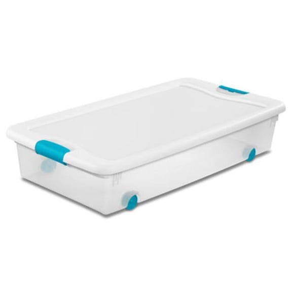 Wheeled Latching Storage Box - Clear - 56 qt - Space-Saving Design