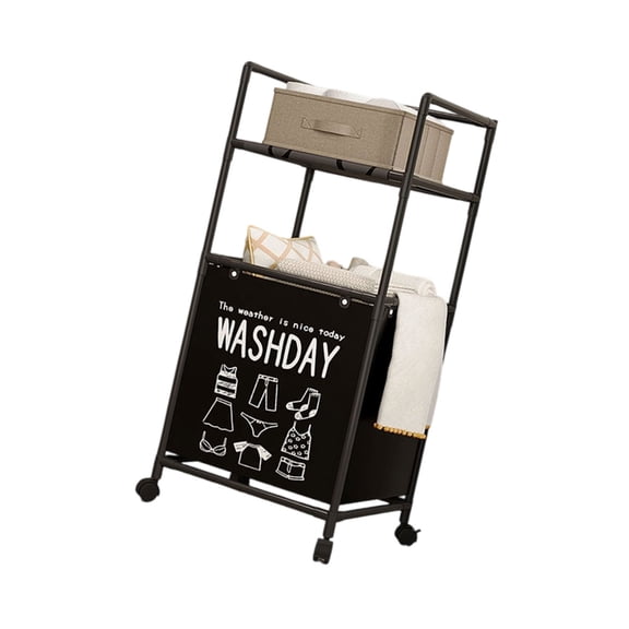 Wheeled Laundry Hamper Organizers 2 Shelves Metal Frame Bathroom Basket