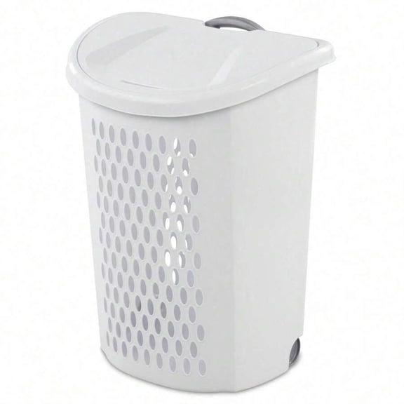 Wheeled Laundry Hamper With Lid, Plastic, White