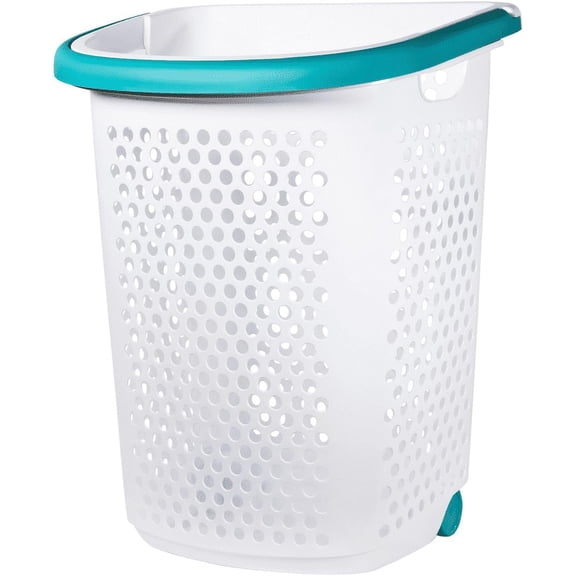 Wheeled Laundry Plastic Basket With a Handle, Lightweight and Durable, With Wheels, Suitable for Apartments, Bedrooms, Bathrooms and Laundry Rooms (15.47x 20.11 x 25 in)
