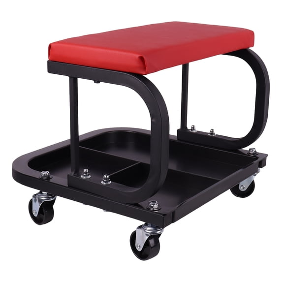 Wheeled Mechanic Garage Stool, Comfortable Rolling Work Chair with Tool ...