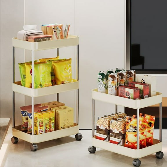 Wheeled Mobile Storage Rack, Snack Fruit Cart, Metal Frame, Easy Roll, Adjustable Shelves, Modern Minimalist, Bedroom Bathroom Living Room, Kitchen Pantry Use TOPLIU