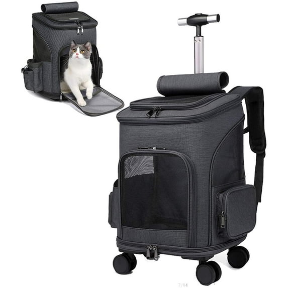 Wheeled Pet Carrier Backpack Pet Stroller, Travel Carrier, Car Seat for Dogs Cats Puppy, Comfort Cat(Black) Backpack Removable Rolling Wheels–Mesh Ventilation Windows