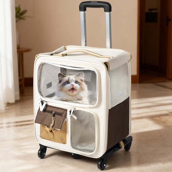 Wheeled Pet Carrier, Expandable Large Capacity Travel Backpack, Breathable Ventilated Design, Multifunctional Transport Bag for Cats, Small Dogs, Perfect for Outdoor Travel & Daily Going Out
