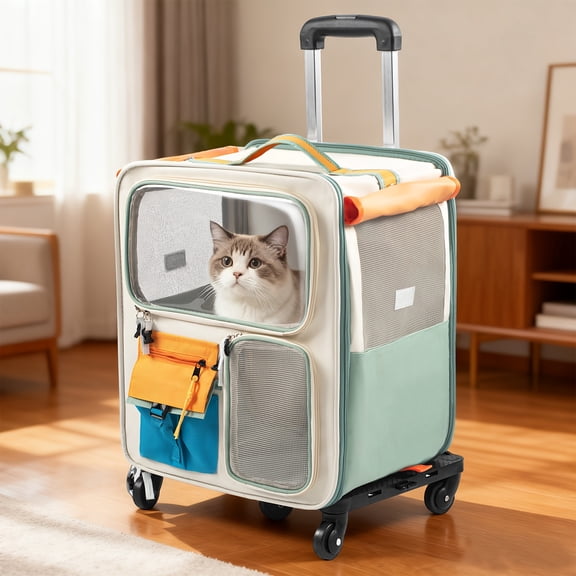 Wheeled Pet Carrier, Expandable Large Capacity Travel Backpack, Breathable Ventilated Design, Multifunctional Transport Bag for Cats, Small Dogs, Perfect for Outdoor Travel & Daily Going Out