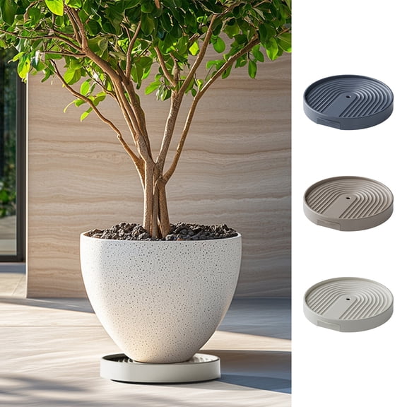 Wheeled Plant Tray Mobile Round Pot Base | Thickened Heavy Duty Plastic | 360° Silent Rollers | Efficient Drainage | 26cm Diameter | Gray, Coffee, Beige | 1 Pack