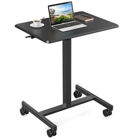 Wheeled Portable Standing Laptop Desk, 19 Inch Size, Adjustable Height, Modern Design for Home Office Use
