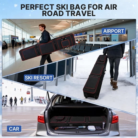 Wheeled Ski Bag with Detachable Boot Pouch, Padded Ski & Snowboard Travel Case 165177 cm, 900D Water-Resistant Ski Roller Bag$$Sport & Recreation Other