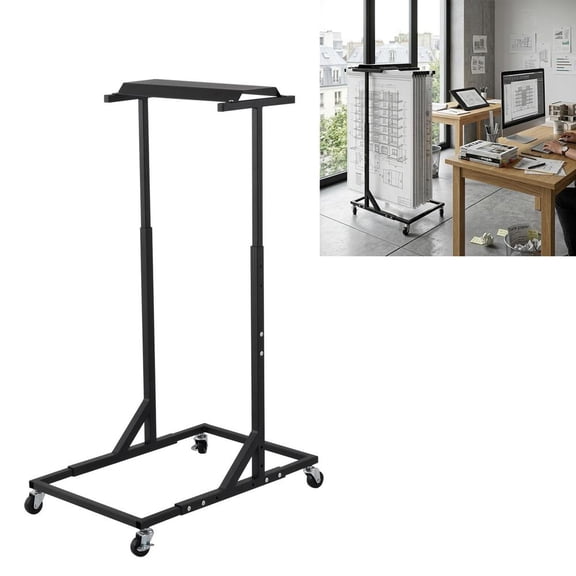 Wheeled Steel Blueprint Holder Rack, Adjustable Vertical Storage Stand for Construction Plans & Posters, Office Large File Organizer Without Clamps