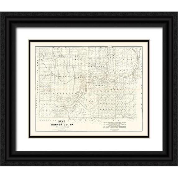 Wheeler 31x26 Black Ornate Wood Framed with Double Matting Museum Art Print Titled - Warren County Pennsylvania - Wheelock 1889