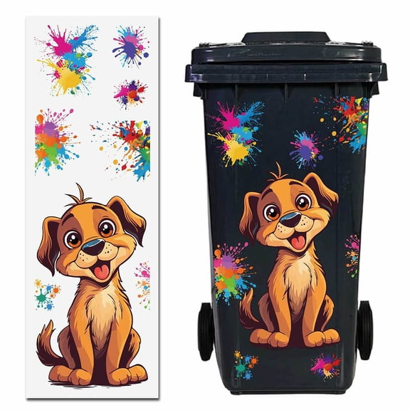 Wheelie Bin Stickers 10 x 18 Inch Waterproof Funny Dog Trash Can Decals Animal Dustbin Stickers PVC Self Adhesive Large Wraps Vinyl Labels DIY