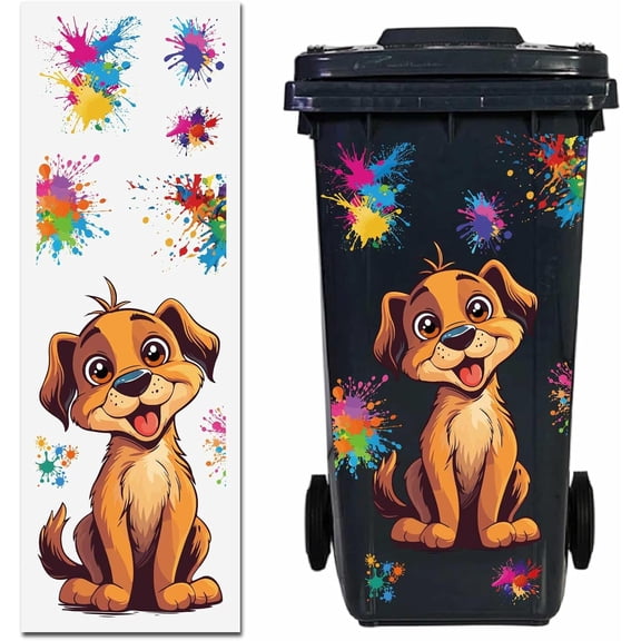 Wheelie Bin Stickers 10 x 18 Inch Waterproof Funny Dog Trash Can Decals Animal Dustbin Stickers PVC Self Adhesive Large Wraps Vinyl Labels