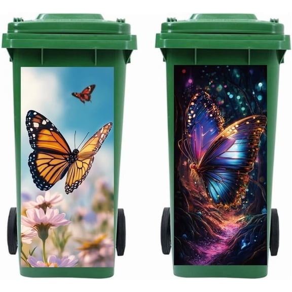 Wheelie Bin Stickers 2 Sheets Butterfly Sticky Dustbin Stickers Decals 15in x 32in Waterproof Self Adhesive Large Decal for Trash Cans Bins Driveway Garden Outdoor Indoor Decoration