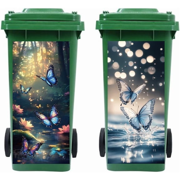 Wheelie Bin Stickers 2 Sheets Butterfly and Flower Sticky Dustbin Stickers Decals 15in x 32in Waterproof Large Wraps