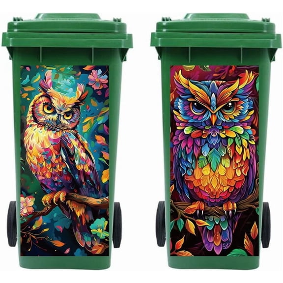 Wheelie Bin Stickers 2 Sheets Colorful Owls Sticky Dustbin Stickers Decals 15in x 32in Waterproof Self Adhesive Large Wraps