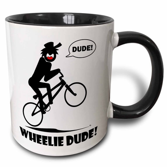3drose, Wheelie Dude Image 2 on White, 11oz Two-tone Black Mug