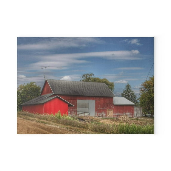 U R There Photography Wheeling Road Horse Barn Rustic Farmhouse Tempered-Glass Cutting Board 8"x 11"