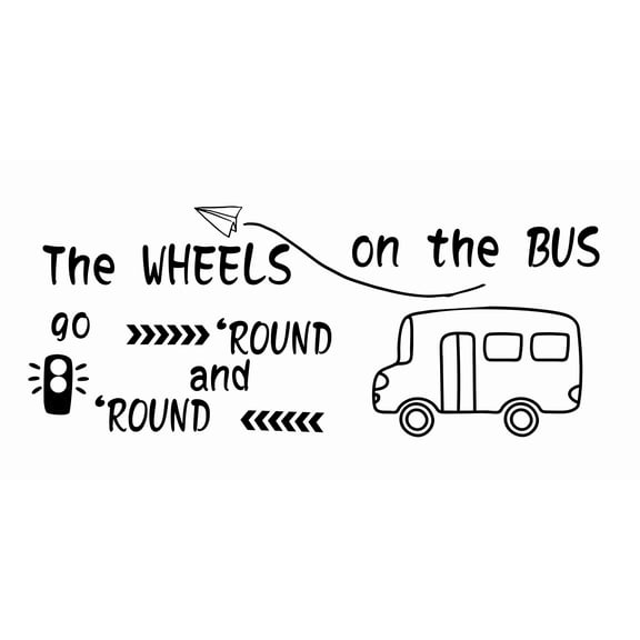 The Wheels On The Bus Go Round and Round | Stick And Peel Nursery Rhymes For Kids Room Bedroom - DIY Removable Vinyl Home Wall Art Lettering Decal Decoration Stickers 22" x 36"