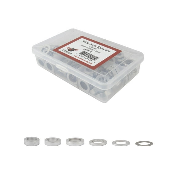 Wheels Manufacturing Kit of six assorted sizes .5 to 5mm 125 Spacers Storage Box
