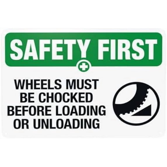 Wheels Must Be Chocked Before Loading Or Unloading Warning Sign, Truck Security Metal Signs for Home Busines Outdoor Indoor Street Wall Caution Decor 12 x 8 Inch