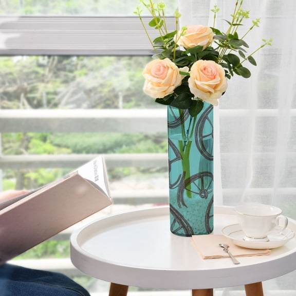 Wheels Pattern Plastic Vase 11.8'' x 3.9'' Transparent Non Breakable Decorative for Family