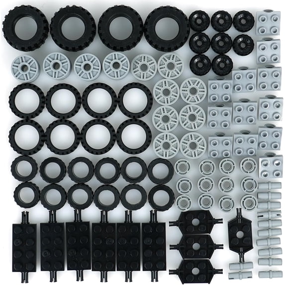 Wheels-and-Axles-Building-Blocks Set, 90Pcs of Brick Car Vehicle Tires and Chassis Parts Compatible with Major Brand Bricks(Random color of parts)