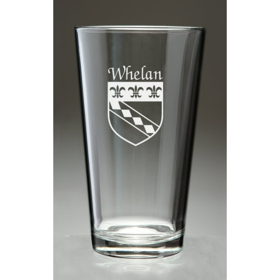 Whelan Irish Coat of Arms Pint Glasses - Set of 4 (Sand Etched)