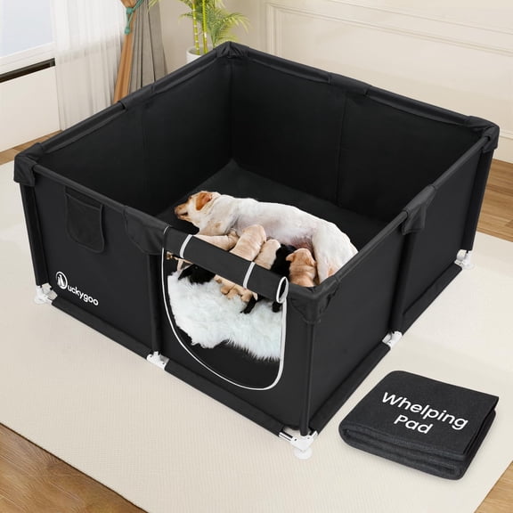 Whelping Box for Dogs - 50"L*50"W*25"H Dog Whelping Play Pen for Puppies,Pet Whelping Box Overall 600D Oxford Fabric with Absorbent Whelping Pad,Dog Birthing Box for Large Medium Small Dogs