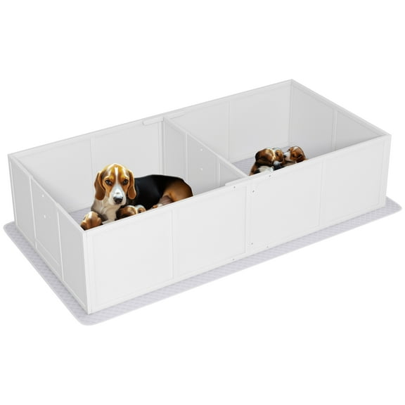 Whelping Box for Dogs and Puppies, Dog Whelping Box with Washable Waterproof Pee Pad & Adjustable Door for Medium and small Dogs, White, 77" x 38" x 19"