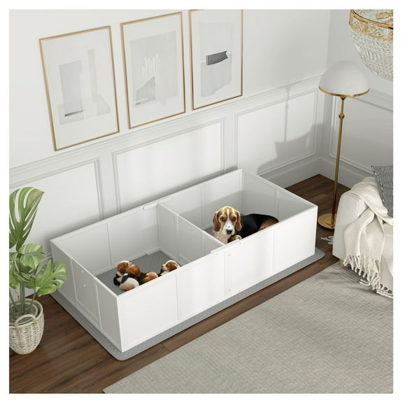 Whelping Box for Dogs and Puppies w/ Waterproof Pee Pad & Adjustable Door for Medium, Small Dogs, 77" x 38" x 19"