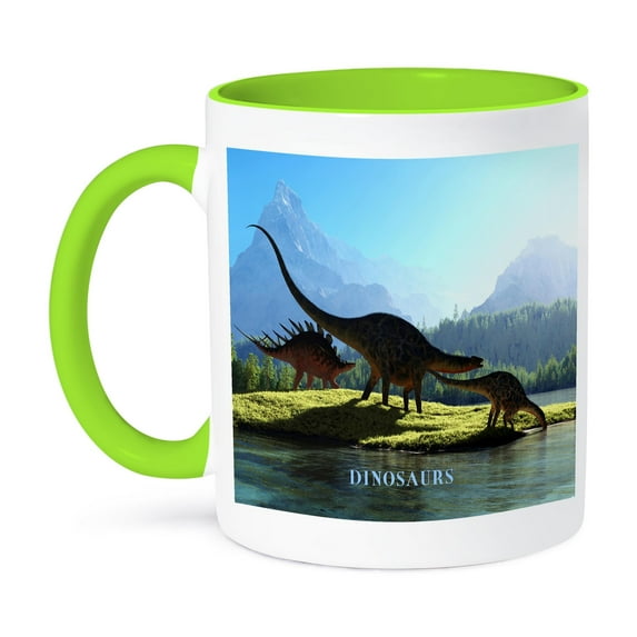3dRose, When Dinosaurs Roamed The Earth, 11oz Two-Tone Green Mug