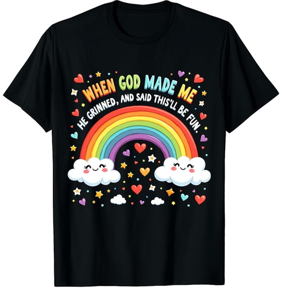 When God Made Me He Grinned Said This'll Be Fun Graphic Crew Neck Short Sleeve T-Shirts (Men's, Women's)