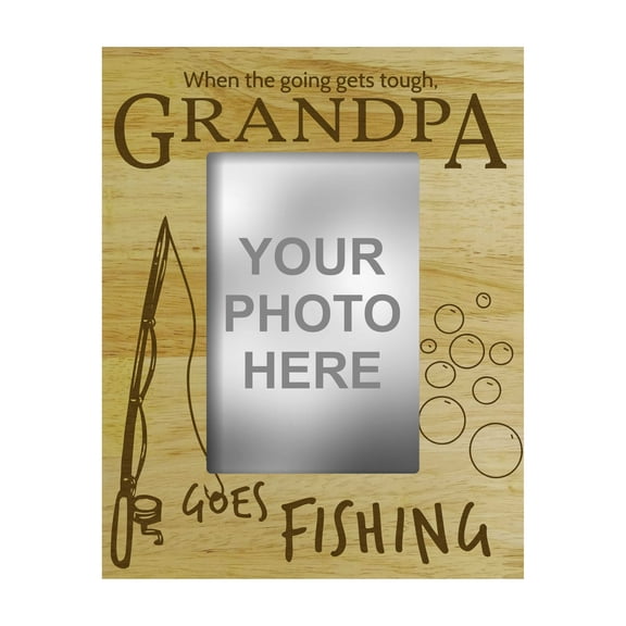 When Going Gets Tough Grandpa Goes Fishing Wood Engraved Picture Frame - 4 x 6 Inches Horizontal