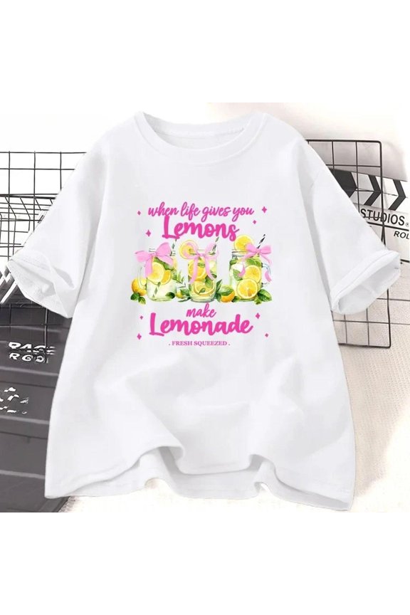 When Gs You Lemons Printed Woman Funny Make L1EMONADE T-S1Hirt R S1Hort Sve Round Neck Woman Clothes
