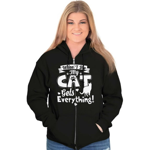 When I Die the Cat Gets Everything Womens Plus Size Graphic Zipper Hoodie Brisco Brands 2X