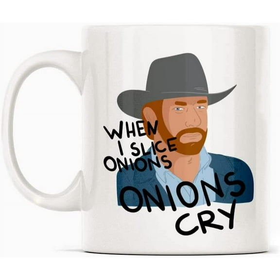 When I Slice Onions Cry Chuck Norris Joke Mug Gift, White Funny Sarcasm Coffee Cup Novelty