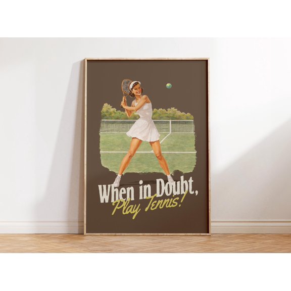 When In Doubt Play Tennis Wall Art Retro Tennis Poster , Poster Print Only