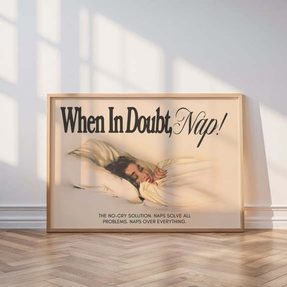 When In Doubt Take A Nap Poster Vintage Wall Art Retro Print Funny Quote Cozy Print