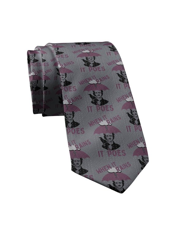 When It Rains It Poes Necktie Funny Neckties for Men Nerdy Tie Mens Novelty Neckties