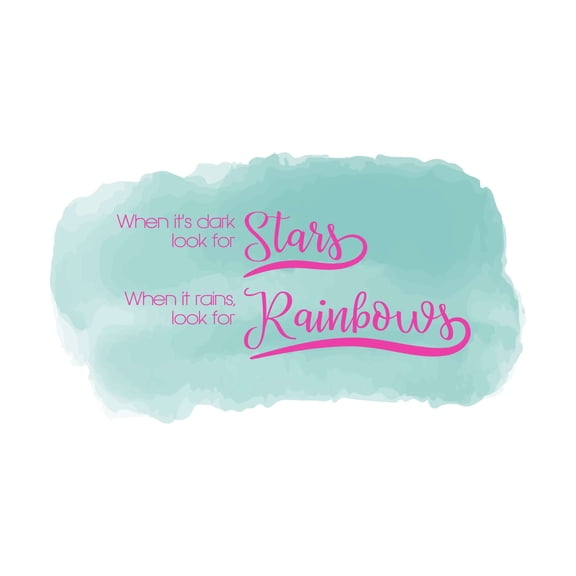 When It Rains Look For Rainbows Look For Stars Inspiring Quote Watercolor Design Wall Art Sticker Designs Vinyl Stickers For Home House Walls Rooms Windows Bedroom Decoration Size (28x28 inch)