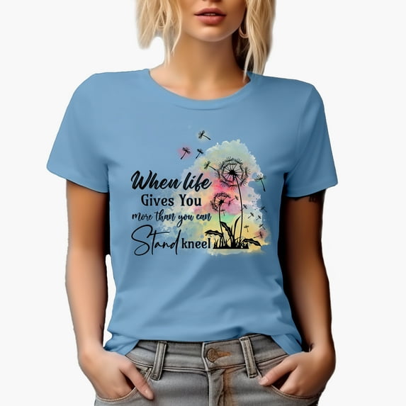 When Life Gives More Than You Can Stand, Kneel with Dandelions Watercolor Art Merch Gift, Baby Blue T-Shirt, XL