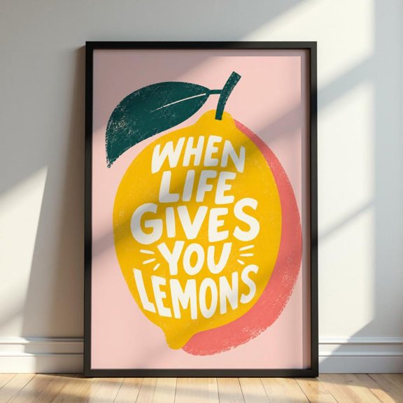 When Life Gives You Lemons Lemon Quote Wall Art Retro Kitchen Print Positive Typography Decor, Unframed Paper Print