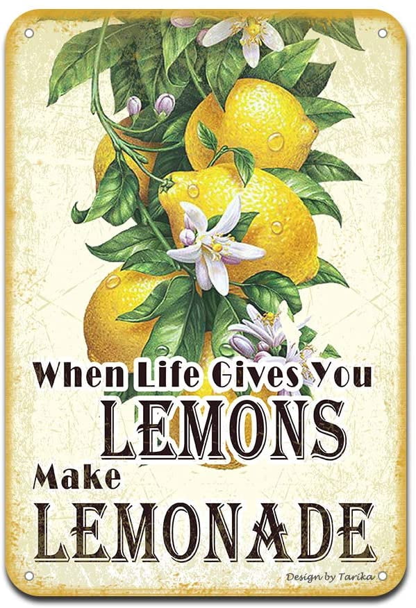 Funny Kitchen Lemon Coffee Metal Tin Sign Wall Decor Vintage When