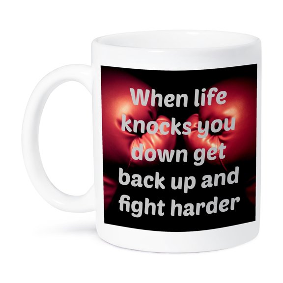 3dRose, When life knocks you down get back up and fight harder, boxing, 15oz Mug
