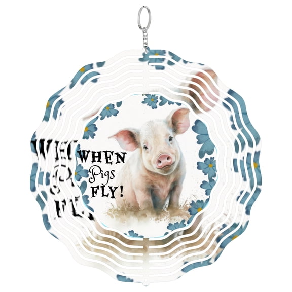 When Pigs Fly Floral Pig 3D Wind Spinner Kinetic Metal Hanging Funny Farm Decor Round
