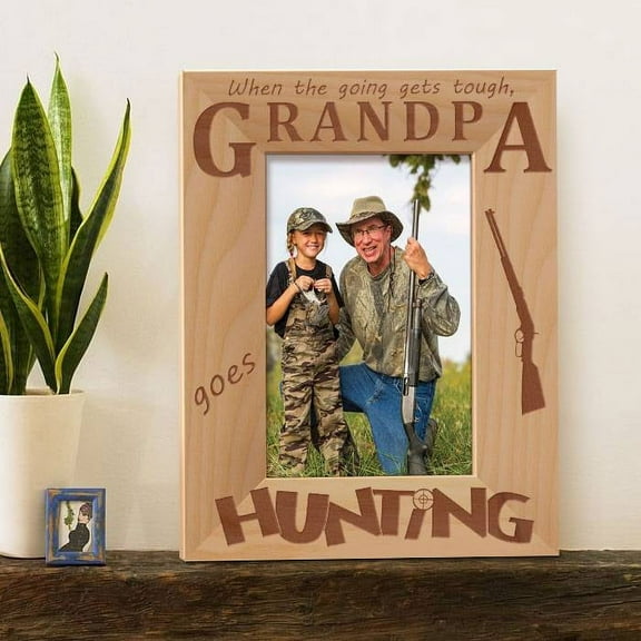When The Going Gets Tough Grandpa Goes Hunting Personalized Wooden Picture Frame 4" x 6" Brown (Vertical)