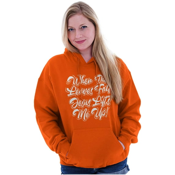 When The Leaves Fall Jesus Lifts Me Women Plus Size Graphic Pullover Hoodie Brisco Brands 3X
